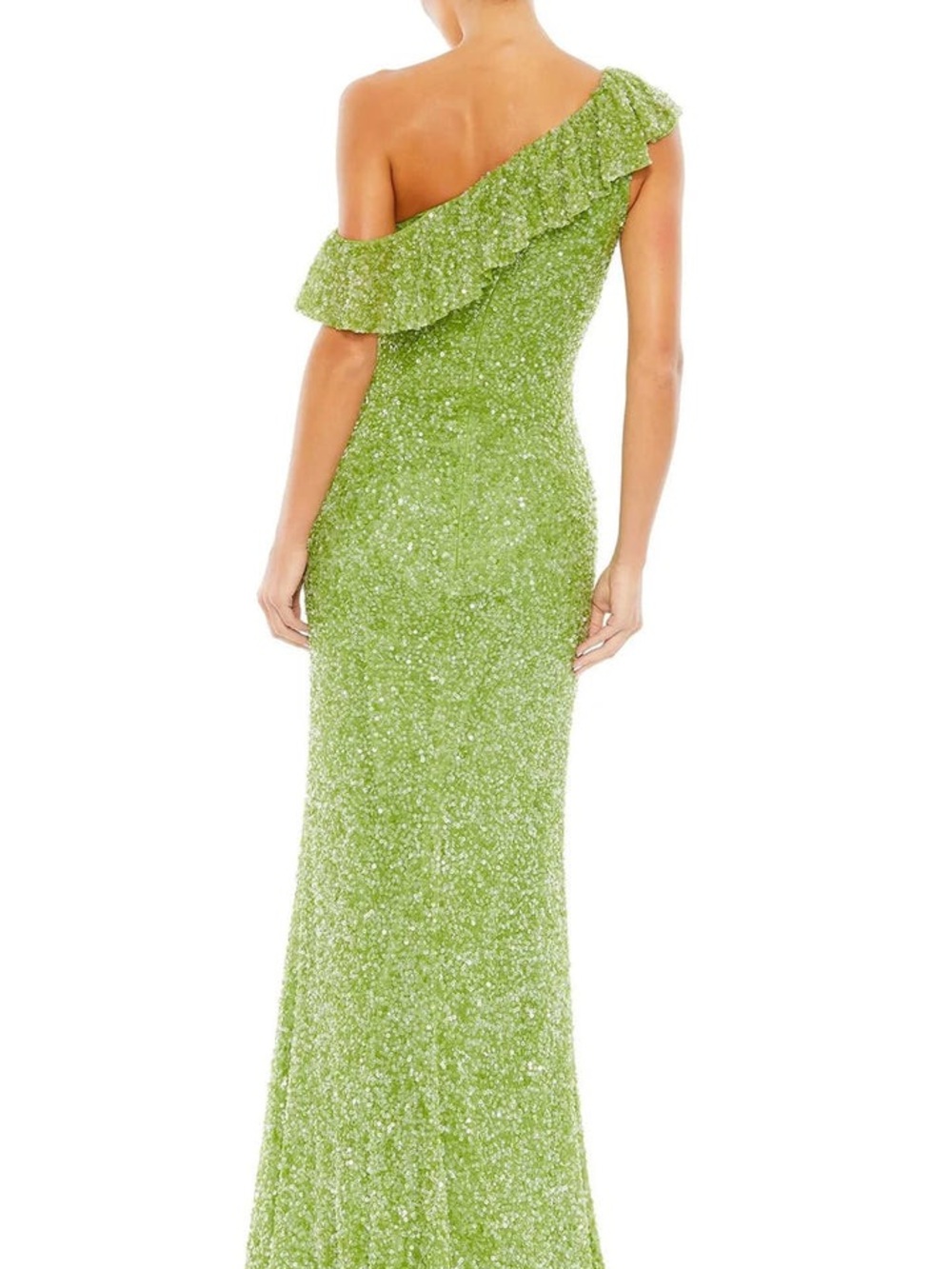 Mac Duggal 5611 Ruffled Asymmetrical Neck Sequin Prom Gown Key Lime With Detail - Picture 3 of 16